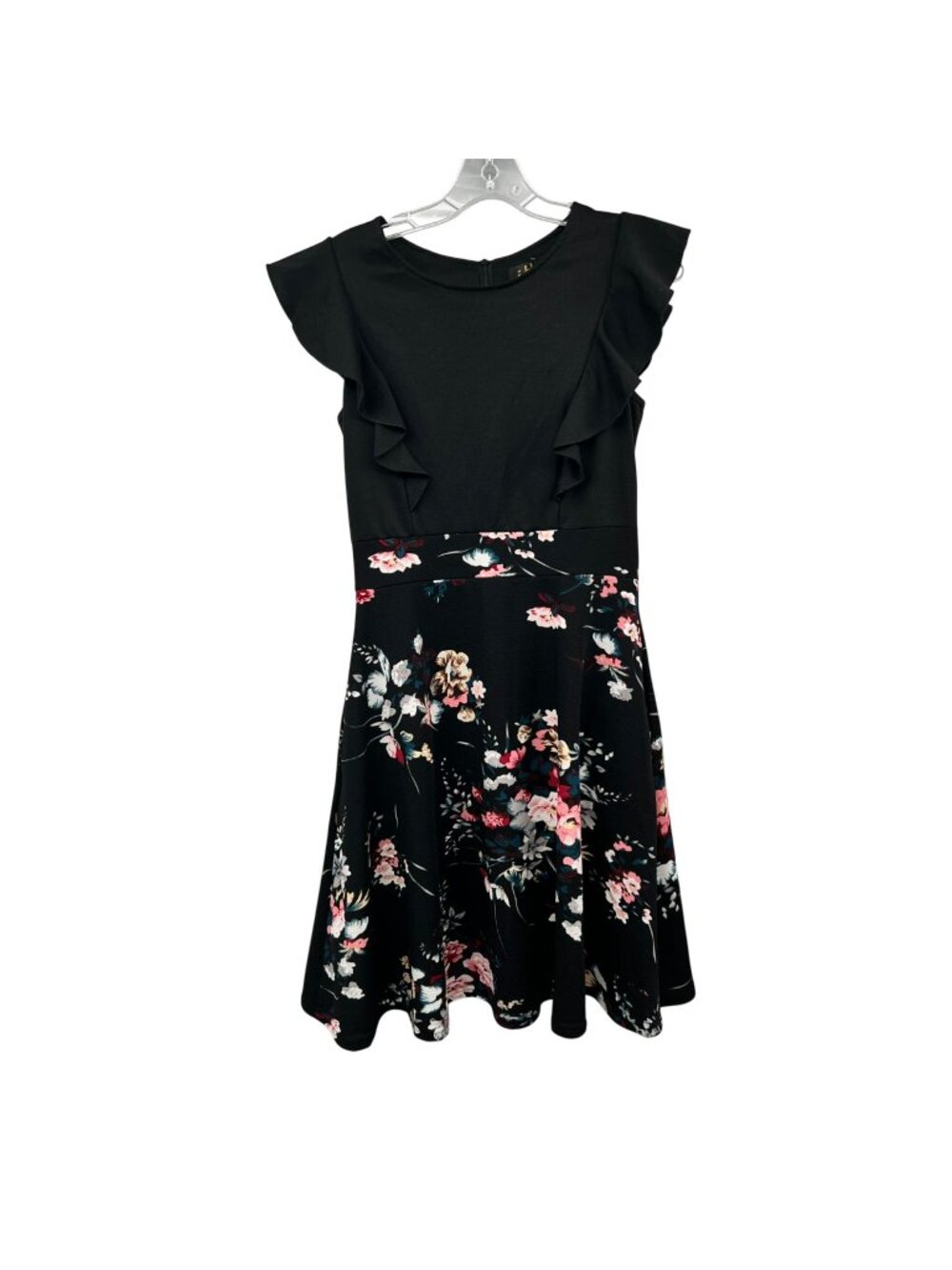 i Hot A-Line Dress Floral Skirt Ruffle Black/Multi Womens Size Medium